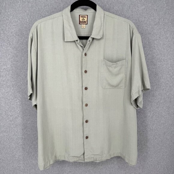 Tommy Bahama Mens Vintage 100% Silk Button Up Shirt Size XXL Green Camp Hawaiian - Picture 1 of 10
